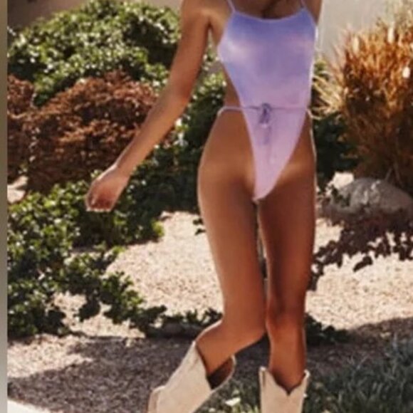 Monica Hansen Beachwear NWT‎ Vintage Chic Violet Suede Strap One Piece Swimsuit - Picture 2 of 6